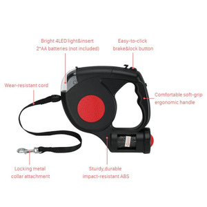 Correa Retráctil para Perro <span class=keywords><strong>3</strong></span> en 1 con Dispensador de Bolsas para Desechos, Linterna LED de 4 Luces, Correa de 5 Metros de Largo para Perros Pequeños y Medianos - Product Image 5