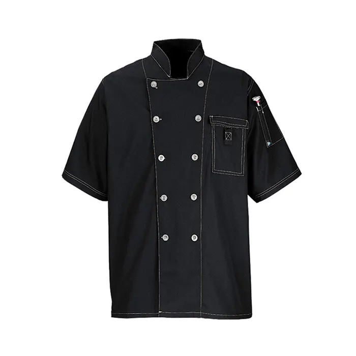 65% poliéster 35% algodão macio vestuário chef casaco botão duplo row uniforme do cozinheiro chefe uniforme para a indústria alimentar