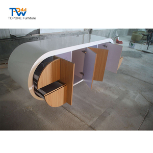 Mesa ovalada de mármol blanco curvo para oficina, mesa de escritorio de fábrica - Product Image 4