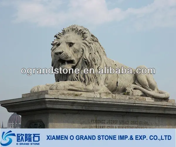 Sculptures de lion en granit, 100 cm, blanches, pour l'extérieur