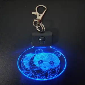 Gantungan Kunci LED Akrilik Desain Pola Panda Berukiran Laser