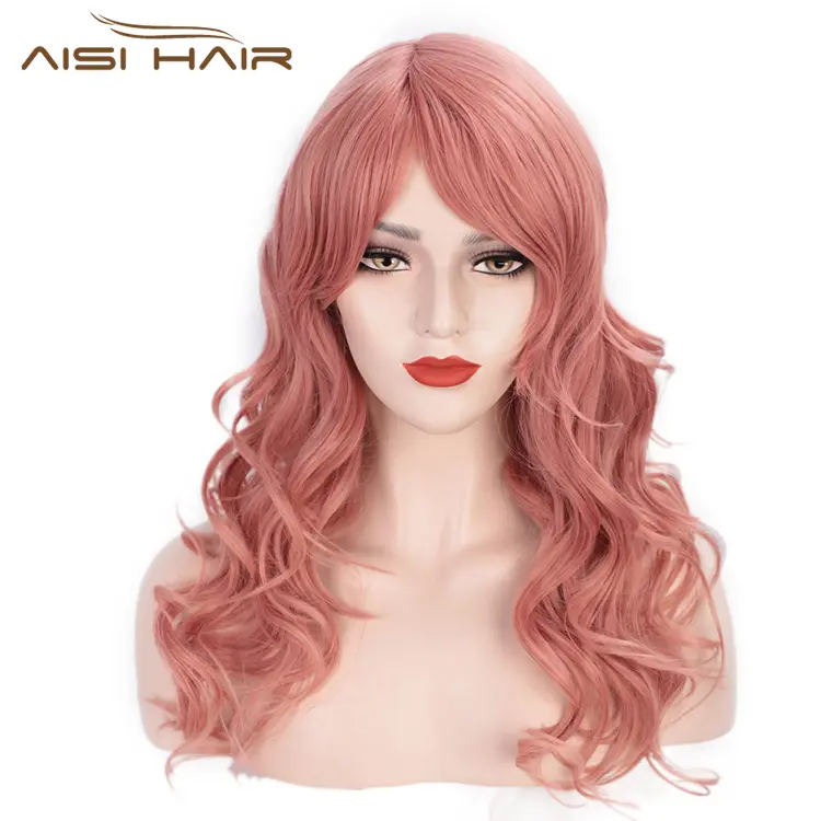 Aisi Hair Pink Lady Collection Heat Resistant Synthetic Fiber Wigs Long Curly Women Cosplay Wigs Long Wavy Wigs for Women