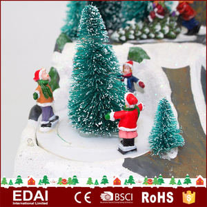 2017 colorido pintado escena de nieve polyresin decoración <span class=keywords><strong>casas</strong></span> de pueblo de Navidad con música - Product Image 3