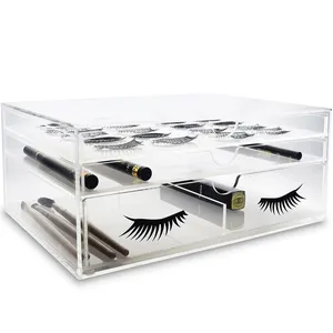 Caja de almacenamiento de extensiones de pestañas postizas de acrílico transparente multifuncional 3 cajones Lucite maquillaje cepillo cajón organizador