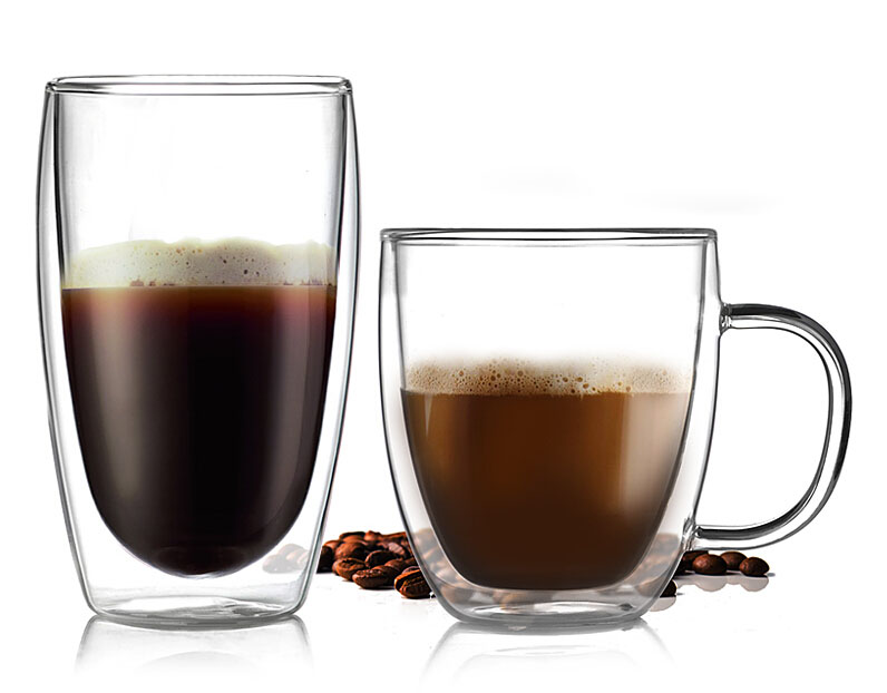 Double-Wall Insulated 15-Ounce Glass Mug For Tea Coffee Latte Dishwasher and Microwave Safe Borosilicate Glass