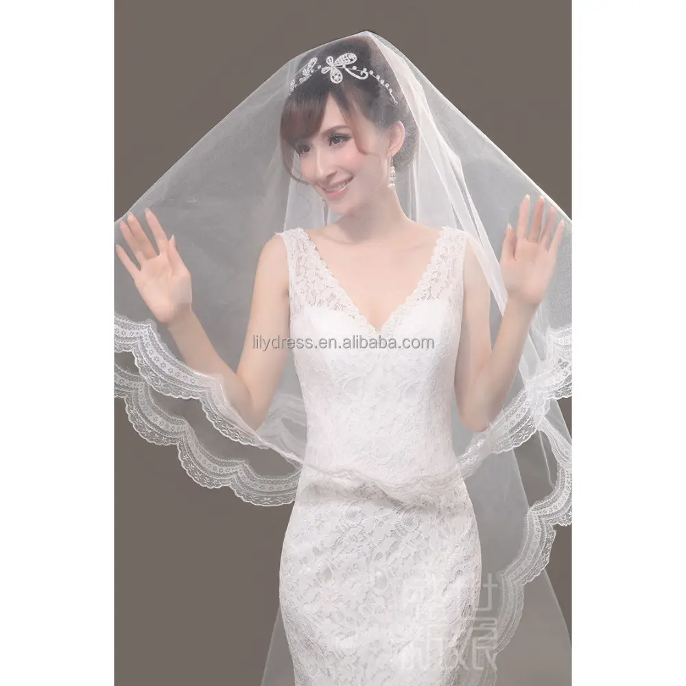 خاص نمط الأورجانزا الدانتيل حجاب الزفاف طبقة واحدة إكسسوار زفاف شحن مجاني رخيصة العرائس طرحة زفاف BV009