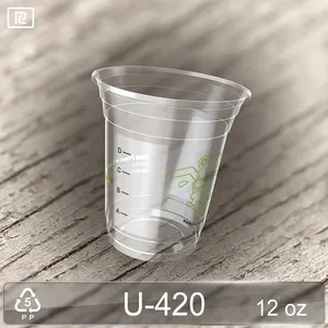 U420-B 12oz Einweg transparenter runder klarer PP-Plastik becher mit Kuppel deckel