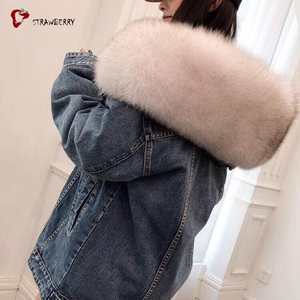 Giubbotto di <span class=keywords><strong>jeans</strong></span> foderato di pelliccia naturale calda donna alla moda da donna <span class=keywords><strong>giacca</strong></span> invernale <span class=keywords><strong>Oversize</strong></span> in pelliccia di volpe per parka - Product Image 4
