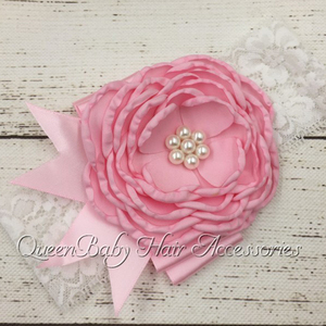 Bébé Baptême Bandeaux Avec Satin Rosette Perle Bling Dentelle Arcs Nouveau-Né Bandeaux Photo Prop - Product Image 1