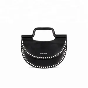 Luxury Design Custom Pearl Inlay Black Pu <strong>Leather</strong> <strong>Satchel</strong> Bag Handbag <strong>for</strong> <strong>Women</strong> - Product Image 1