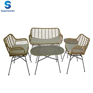 Keluarga Taman Furniture Dining Set Baru Modern Luar Kursi Rotan dan Meja Kayu meja Ding Set