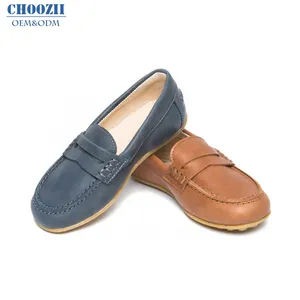 Choozii-mocasines clásicos para niños, zapatos de suela plana de goma de cuero, informales, elegantes