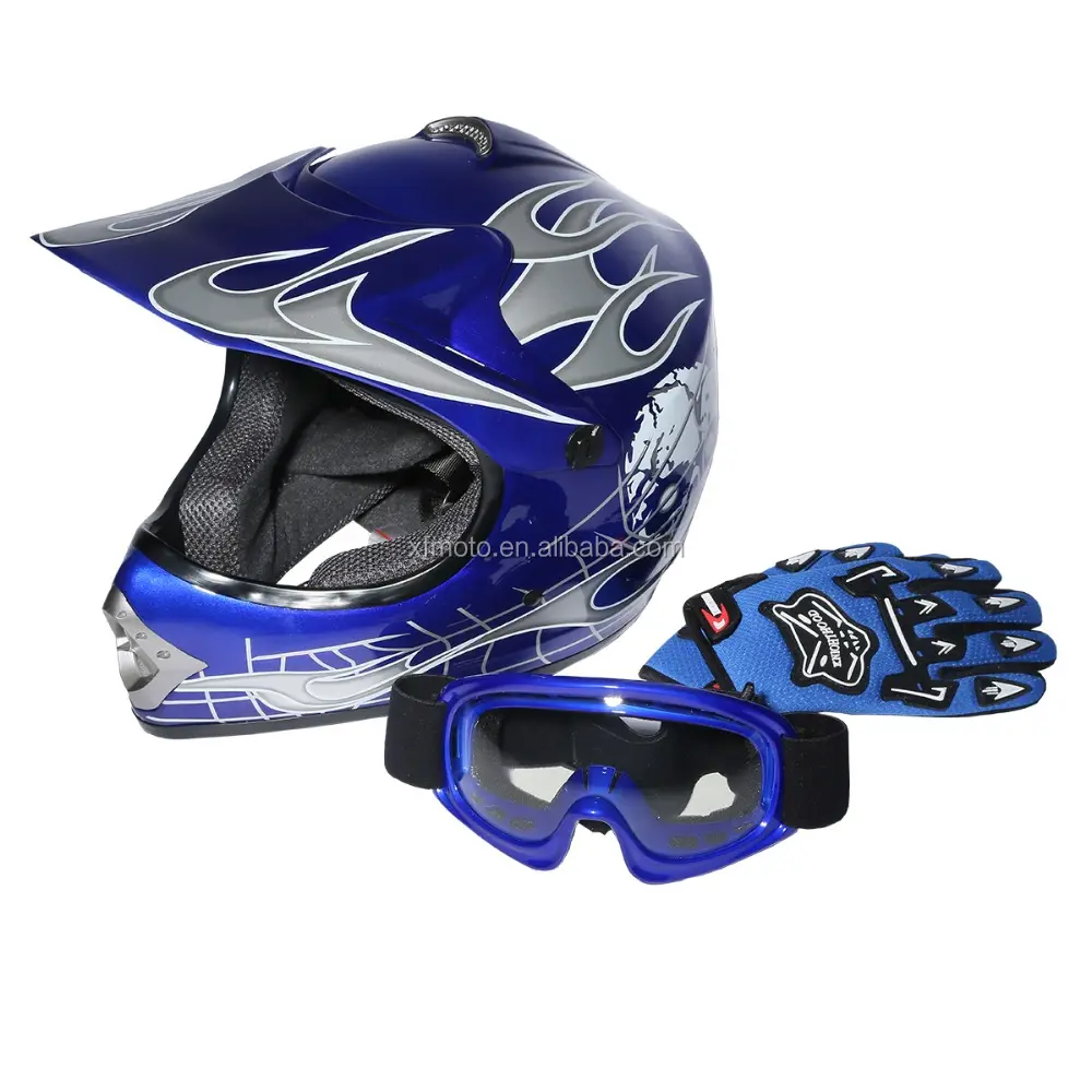 TCMT Youth Blue Skull Dirt Bike Helmet Full Face Safety