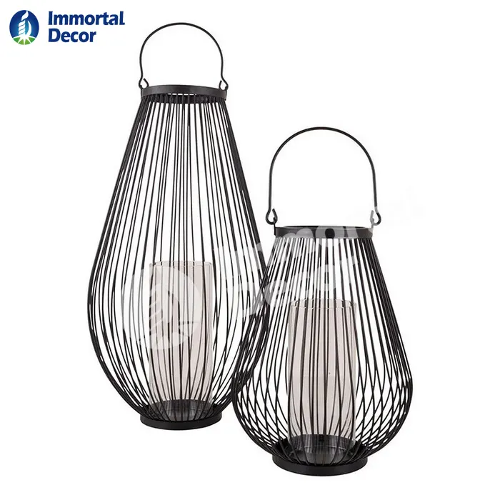 Round wire Metal Lantern with glass tube industrial feel