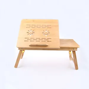 Fabriek Groothandel Draagbare Vouwen Verstelbare Laptop Tafel Voor Bed Vol Bamboe Verstelbare Bamboe Laptop Bureau Met Ventilator En Lade