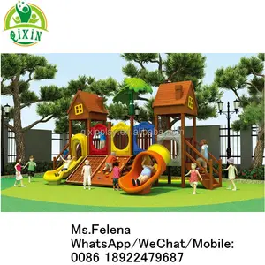 Outdoor Kecil Kayu Slide TK Alam Taman Bermain untuk Anak-anak Kayu Mainan Persediaan Di Guangzhou QX-18073F
