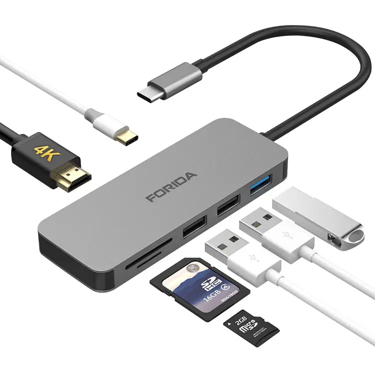 Forida USB Type-C Hub 4K HDM , PD Charging Port , Aluminum 7 in 1 USB C Multiport Adapter Hub compatible for Samsung Dex