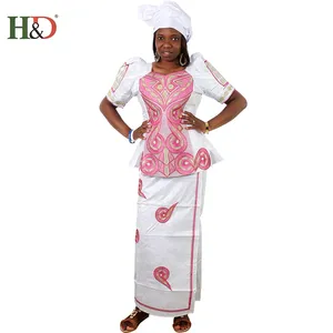 H & D Cheap Traditional African Kitenge Designs Bazin Riche Dresses Embroidery For Sale