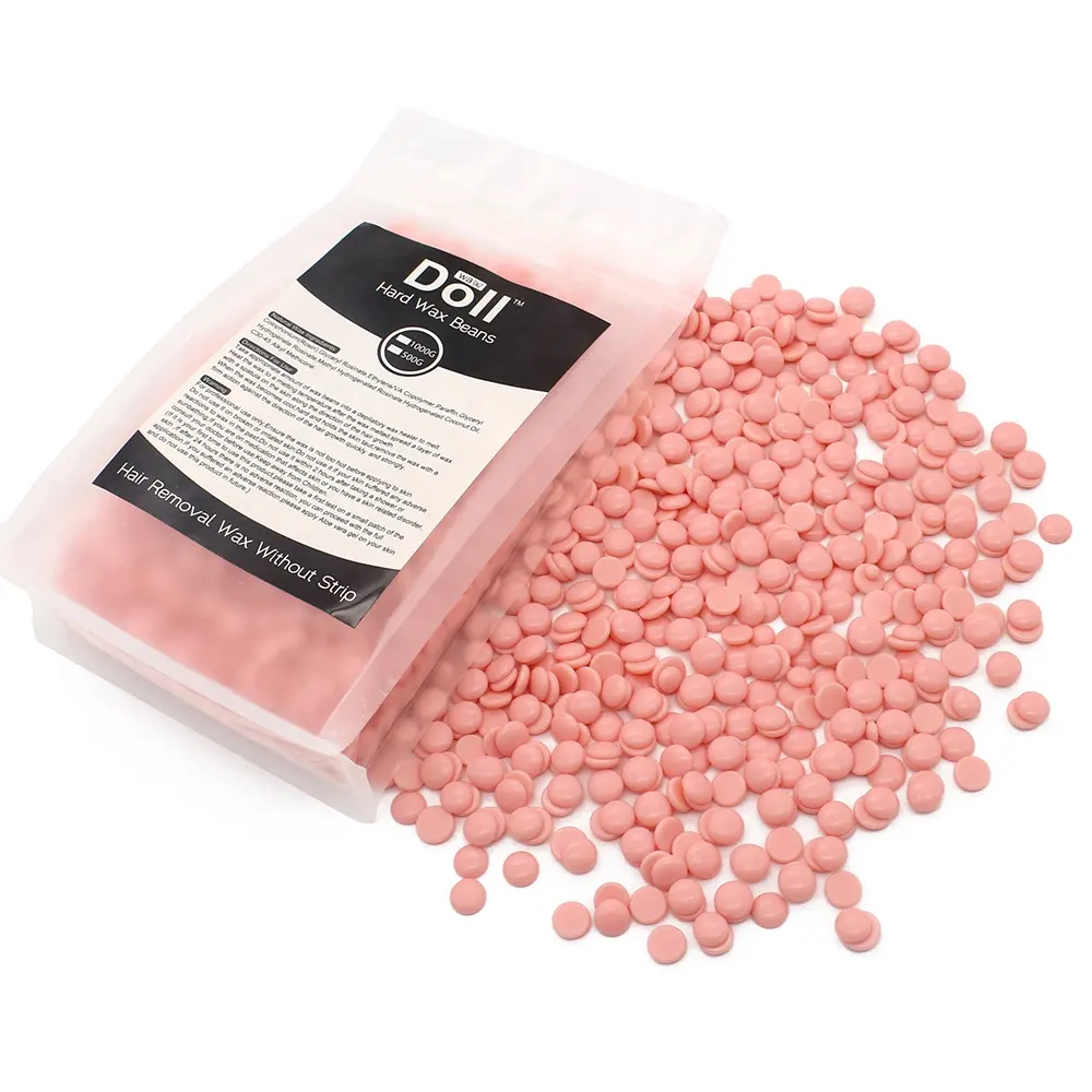 Cera depilatória para remoção de pelos, cera rosa sem dor, cera dura, 500g