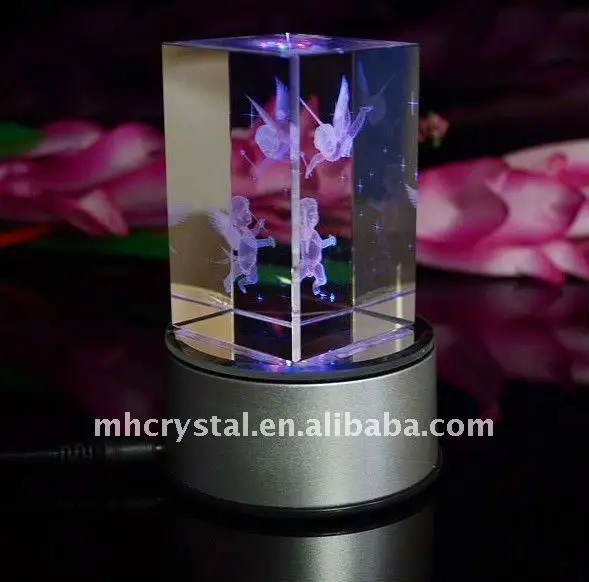 Bloc de cristal de fée Laser 3D avec socle de lumière led MH-F0072