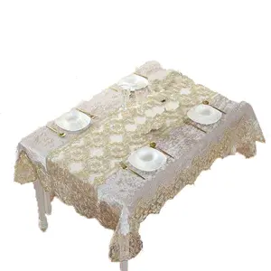 ผ้าปูโต๊ะแฟชั่นกำมะหยี่สวยงามผ้าปูโต๊ะลูกไม้โพลีเอสเตอร์สำหรับงานแต่งงาน