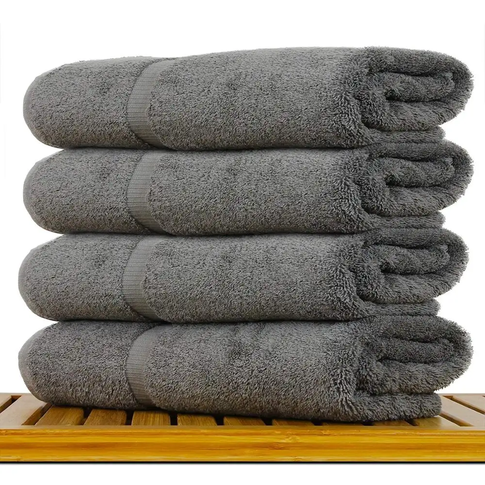 Cotton Luxury Hotel & Spa Towel Turkish Cotton Bath Towels - Gray - Dobby Border - Set of 4