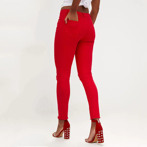 China Factory OEM Hot Selling <strong>Women</strong> <strong>Red</strong> Ripped Knee Denim <strong>Jean</strong> - Product Image 3