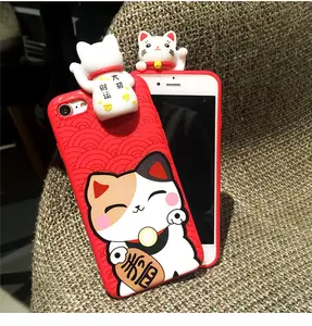 เคสซิลิโคนนิ่มลายการ์ตูน Maneki Neko 3D,เคสฝาหลังลายแมวนำโชคสำหรับ iPhone 6/6S/7/7 Plus