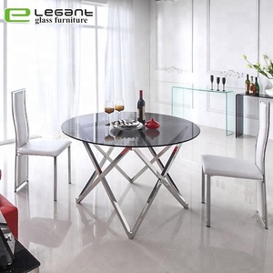Mesa redonda moderna de vidrio templado con Base de acero inoxidable - Product Image 6