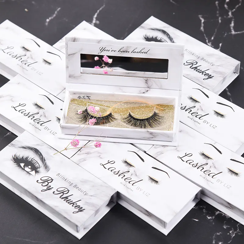 Wholesale cruelty free 3d mink eyelashes private label eyelash box pink glitter custom eyelash packaging