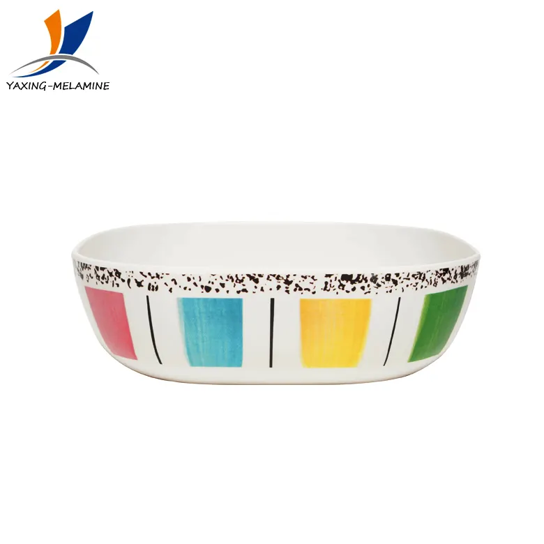 Lightweight many colors square print unbreakable plastic melamine square bowl