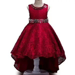 عالية الجودة الفتيات الأحمر ثوب زفاف النمط الغربي طفل فستان الدانتيل فتاة مساء حزب اللباس لمدة 10 سنوات من العمر