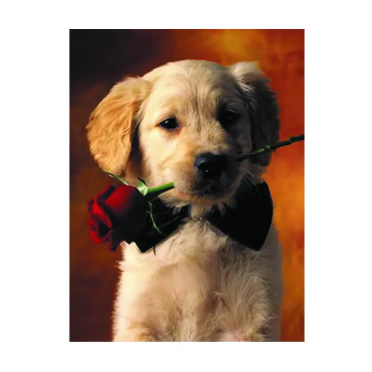 Imagen decorativa 3d de perro animado con aspecto de rosa roja y perro bonito