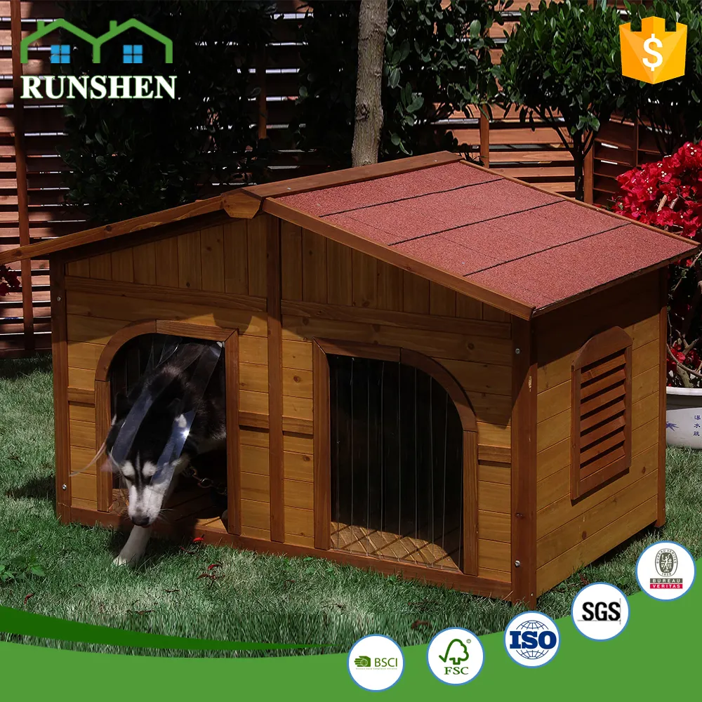 Casa de cachorro de madeira grande, casa de cachorro igloo incrível dois quartos casas para cachorros