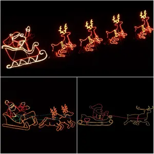 户外圣诞剪影点燃动画跑步 LED 圣诞雪橇驯鹿