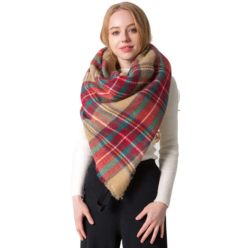 Oversized Winter Female Scarf Women Plaid Blanket Wool Scarfs Cashmere Women Shawls Wraps