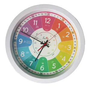 Relógio de parede infantil, melhor venda, 12 polegadas, divertido, tempo silencioso, relógio de parede educacional para ensino, crianças