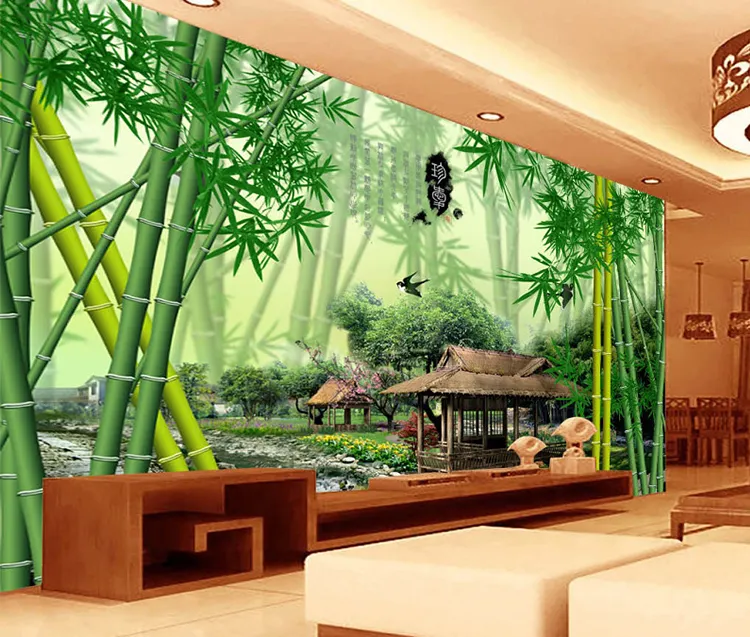 Papel tapiz de estilo chino, tapiz de pared de bosque de bambú, decoración del hogar, pintura de paisaje, murales de vinilo