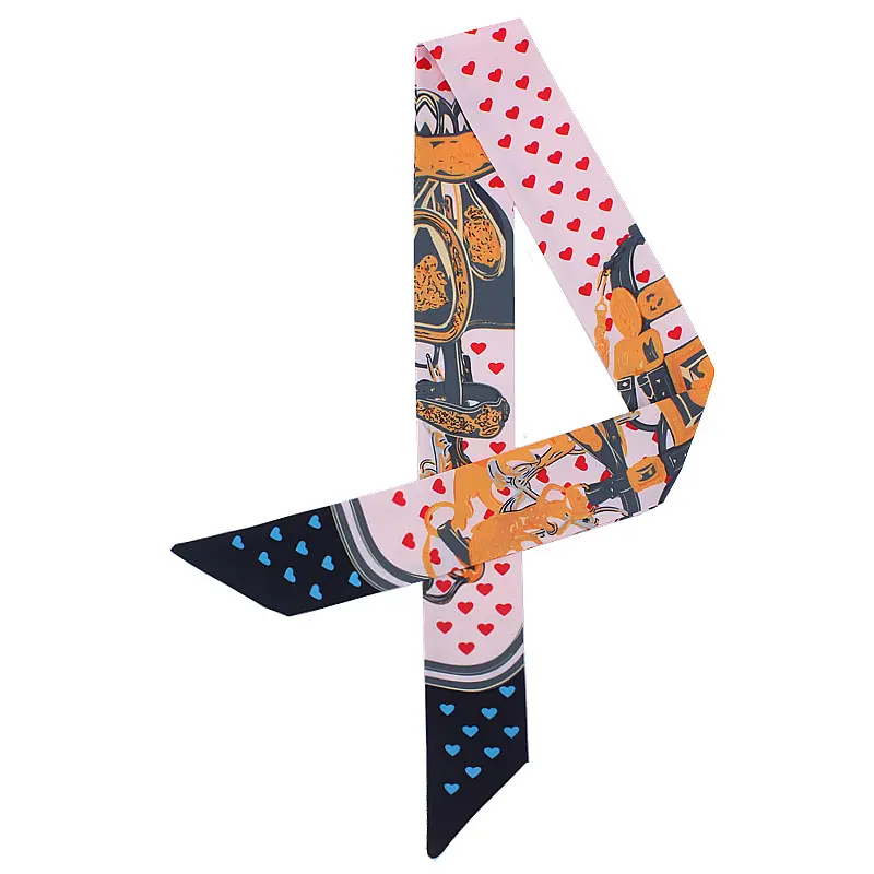 Imitare Twill di Seta Della Sciarpa Delle Donne Del Cuore di Stampa di Piccole Cravatte Sacchetto Di Disegno di Marca Nastri di Capelli Testa di Modo Sciarpa Lunga Sciarpa