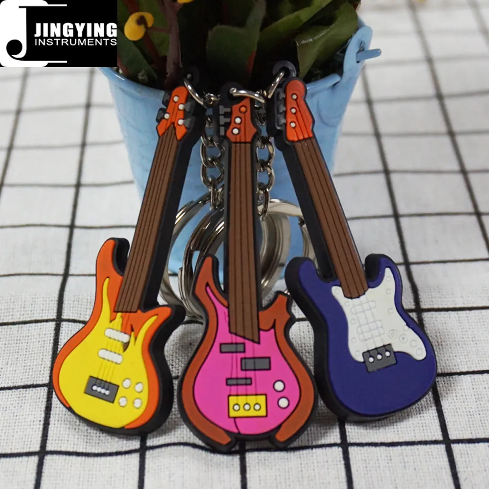 Wholesale Creative PVC Soft Rubber Mini Guitar Keychain Gifts Series, All Kinds of Mini Guitars Keychain for Gifts