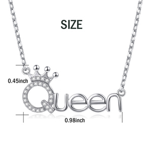 Estilo de moda de nombre Collar de plata de ley 925 Cz blanco corona reina colgante de collar para las mujeres - Product Image 5
