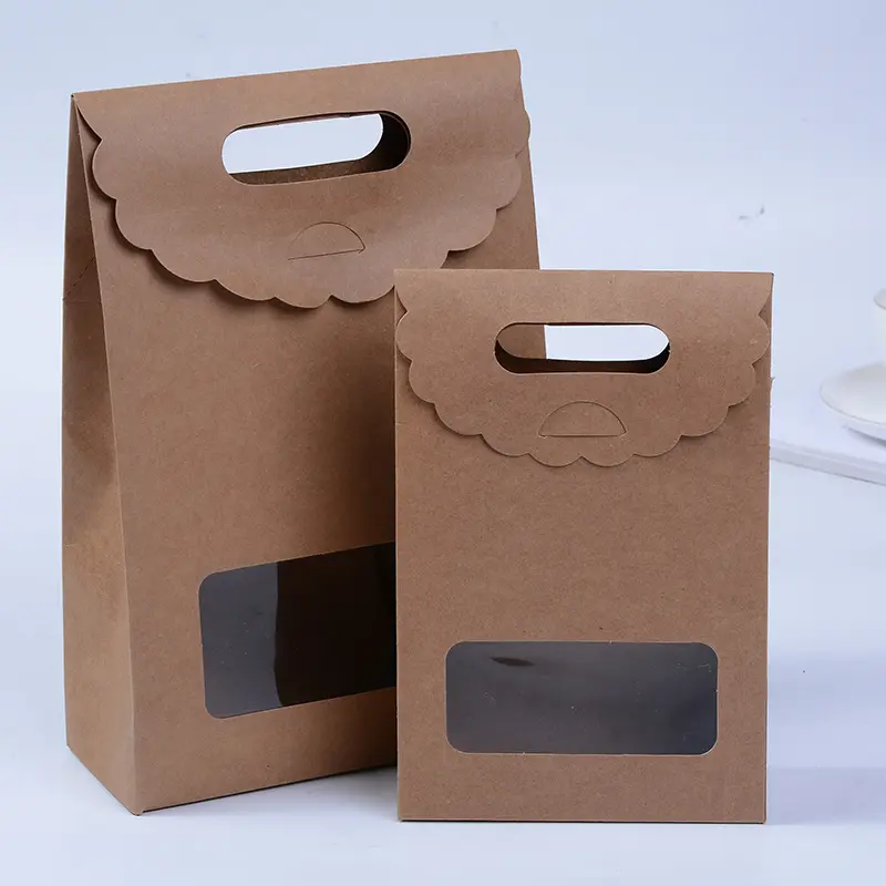 Boîte en papier Kraft avec poignée, 1 unité, avec fenêtre transparente, sac d'emballage pour aliments, bonbons, chocolat, noix