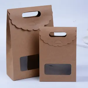 संभाल स्पष्ट खिड़की के साथ क्राफ्ट पेपर बॉक्स खाद्य कैंडी चॉकलेट पागल पैकेजिंग बैग