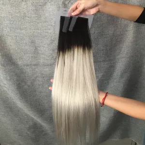 Extensions de cheveux naturels à bande adhésive <span class=keywords><strong>invisible</strong></span>, cheveux humains, Double Drawn, ombré 1b/argent C - Product Image 1