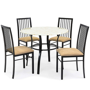 Round Marble Top <strong>Dining</strong> Table <strong>Set</strong> for Restaurant Furniture, 4 Padded Chairs with Black Metal Frame for Cafe and Bistro - Product Image 2