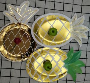 Lot de 8 Feuille D'or Ananas Papier Assiettes - Product Image 1