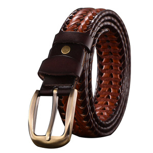 حزام مجدول من الجلد البني للرجال عالي الجودة - Product Image 2