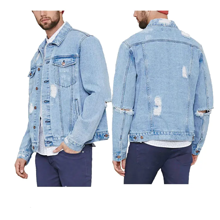 wholesale denim Men's cotton make old hole jeans jacket