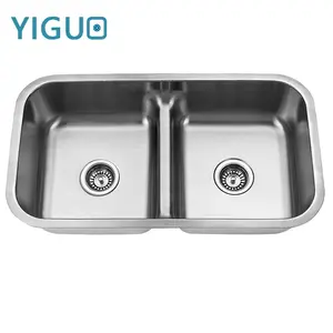 Undermount Loại Cài Đặt Kiểu Bát Đôi Không Có Vòi Tính Năng 304 Bồn Rửa Nhà Bếp Bằng Thép Không Gỉ J3218,