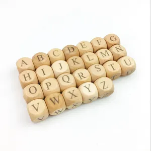 Custom Letter 10mm 12mm 20mm Wooden Cube Wood Alphabet Beads